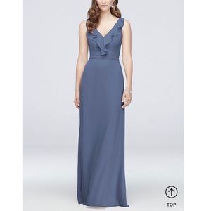Davids Bridal steel blue chiffon bridesmaid dress